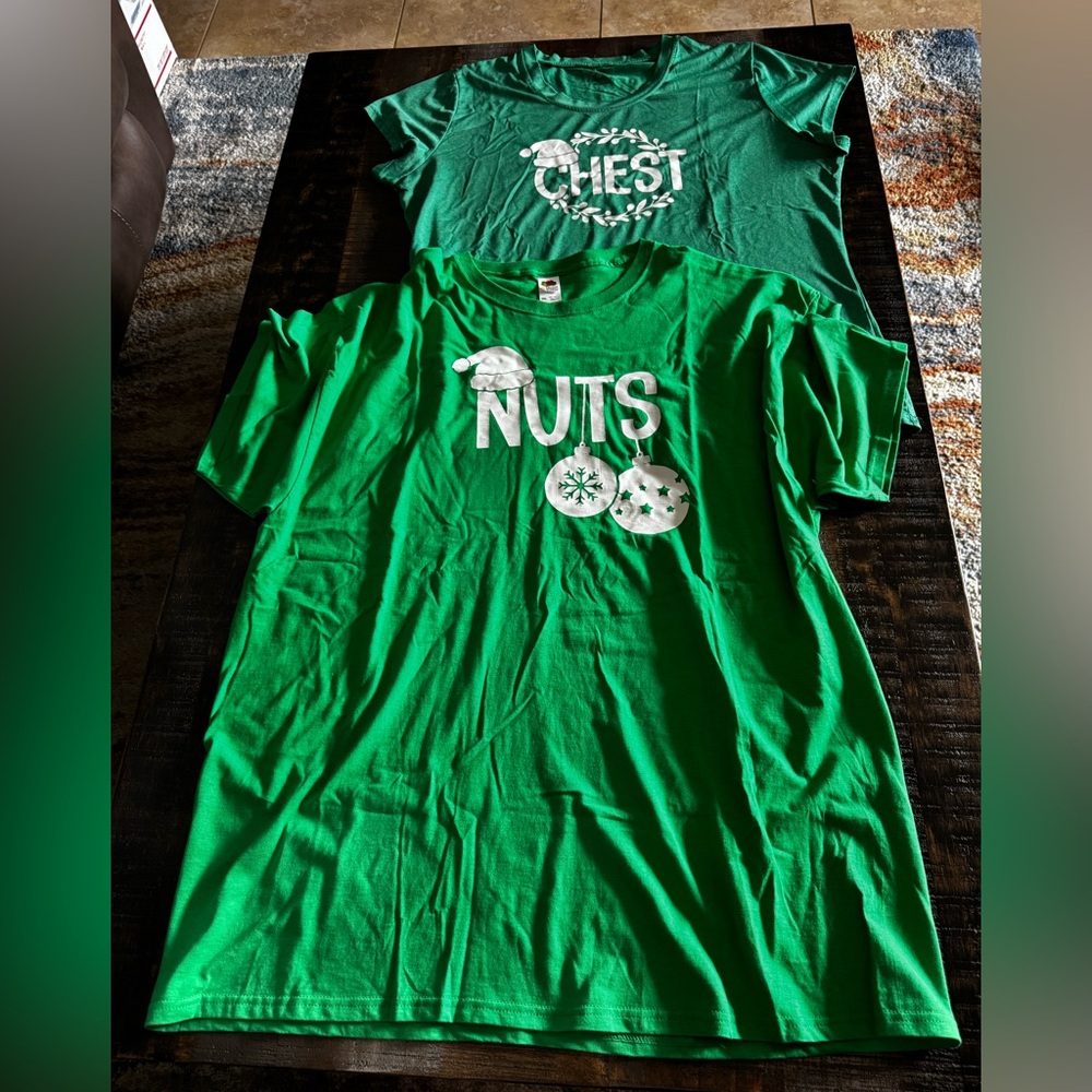 Christmas Couples Funny Matching Shirts Women’s “Chest” XXL Men’s “Nuts” 2XL